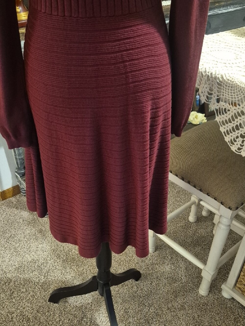 Xhilaration Lace-Up Long Sleeve Knit Dress - Burgundy - Picture 9 of 12